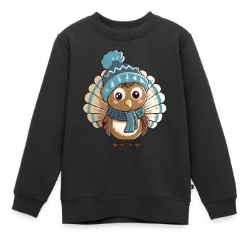 Cute turkey with scarf and bobble hat. - Kids Premium Organic Sweatshirt - black - Front - AI Model Kid Female (0cm)