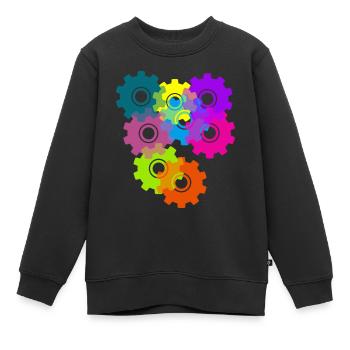 Zahnrad, Zahnräder, Räder, bunt - Kinder Premium Organic Sweatshirt - Schwarz - Vorne - AI Model Kid Female (0cm)