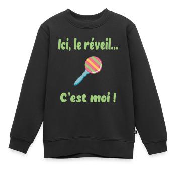 Ici, le réveil c'est moi - Sweat Premium enfant bio - noir - Devant - AI Model Kid Female (0cm)