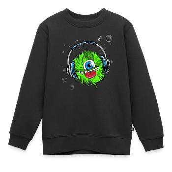 monstre vert des écouteurs musique fête humour lol amusement - Sweat Premium enfant bio - noir - Devant - AI Model Kid Female (0cm)