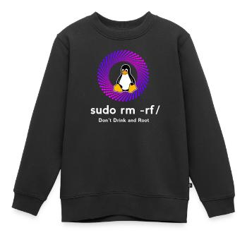 Ordinateur Sys admin Penguin Nerd pc sudo rm -rf cod - Sweat Premium enfant bio - noir - Devant - AI Model Kid Female (0cm)