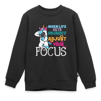 Einhorn Fotograf Fotografin Geschenk Kamera - Kinder Premium Organic Sweatshirt - Schwarz - Vorne - AI Model Kid Female (0cm)