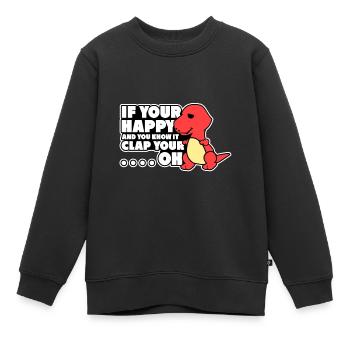 glücklich klatschen Hände Geschenk Tier Dino Pech - Kinder Premium Organic Sweatshirt - Schwarz - Vorne - AI Model Kid Female (0cm)