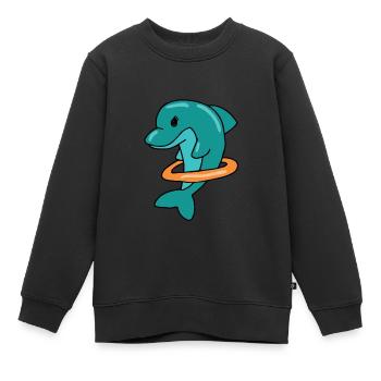 Delphin mit Schwimmring Geschenk Meer Wasser Fisch - Kinder Premium Organic Sweatshirt - Schwarz - Vorne - AI Model Kid Female (0cm)
