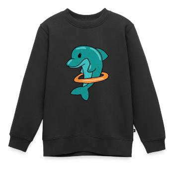 Delphin mit Schwimmring Vintage Style Urlaub Ozean - Kinder Premium Organic Sweatshirt - Schwarz - Vorne - AI Model Kid Female (0cm)
