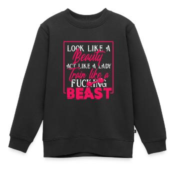 Trainieren wie ein Biest Schönheit Sportler Frau - Kinder Premium Organic Sweatshirt - Schwarz - Vorne - AI Model Kid Female (0cm)
