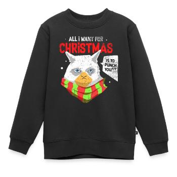 Cadeau de chat du père Noël de vacances de Noël - Sweat Premium enfant bio - noir - Devant - AI Model Kid Female (0cm)