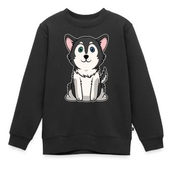 Süßes Tier Baby Hunde Welpe Siberischer Husky - Kinder Premium Organic Sweatshirt - Schwarz - Vorne - AI Model Kid Female (0cm)