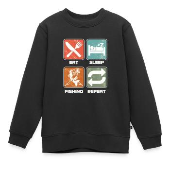 Essen Sie Schlaf-Fischen-Wiederholungs-Fischer-Fischer-Fische - Kinder Premium Organic Sweatshirt - Schwarz - Vorne - AI Model Kid Female (0cm)
