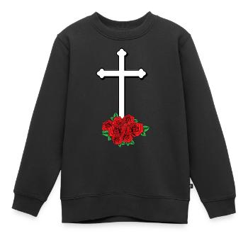 Kreuz Gott Kirche Religion Jesus Tod Beerdigung - Kinder Premium Organic Sweatshirt - Schwarz - Vorne - AI Model Kid Female (0cm)