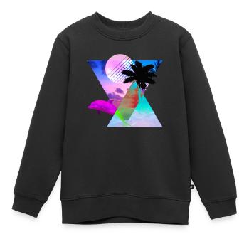 Vaporwave Dolphin 80s hypnotische Sonnenuntergangszene - Kinder Premium Organic Sweatshirt - Schwarz - Vorne - AI Model Kid Female (0cm)