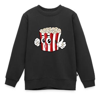 Popcorn manger cadeau gourmand - Sweat Premium enfant bio - noir - Devant - AI Model Kid Female (0cm)