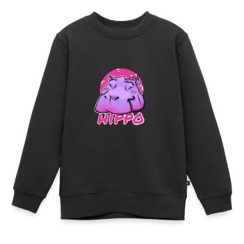 Niedliches Hippo mit rosa Schleife - Kinder Premium Organic Sweatshirt - Schwarz - Vorne - AI Model Kid Female (0cm)