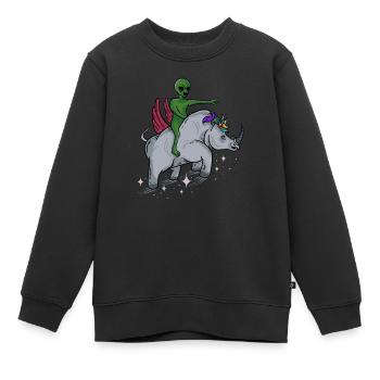 Ausländer, der fliegendes Nashorn - lustiges niedliches Nashorn reitet - Kinder Premium Organic Sweatshirt - Schwarz - Vorne - AI Model Kid Female (0cm)