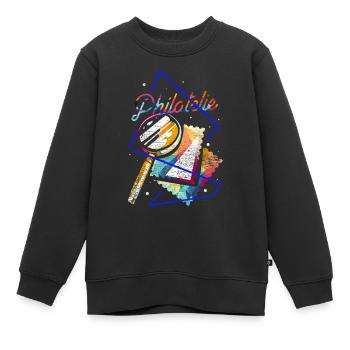 Philatélie cadeau polygone - Sweat Premium enfant bio - noir - Devant - AI Model Kid Female (0cm)