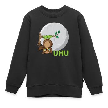 Uhu Eule Vogel Kleber - Kinder Premium Organic Sweatshirt - Schwarz - Vorne - AI Model Kid Female (0cm)