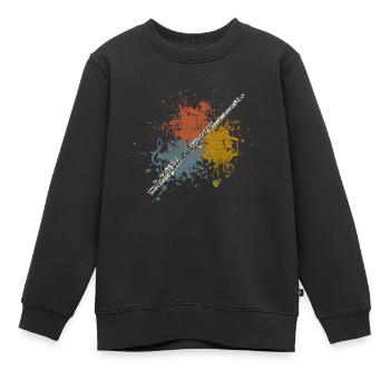 Flûte transversale retro - Sweat Premium enfant bio - noir - Devant - AI Model Kid Female (0cm)