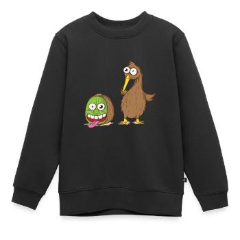 Oiseau kiwi et fruit kiwi - Sweat Premium enfant bio - noir - Devant - AI Model Kid Female (0cm)