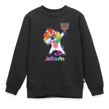 Jewnicorn-Jewish Dabbing Unicorn Hanukkah - Kinder Premium Organic Sweatshirt - Schwarz - Vorne - AI Model Kid Female (0cm)