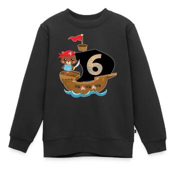 Anniversaire 6 ans cadeau de chemise d'anniversaire pirate - Sweat Premium enfant bio - noir - Devant - AI Model Kid Female (0cm)