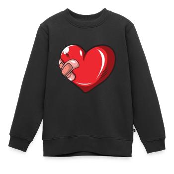 Coeur blessé avec cadeau en plâtre - Sweat Premium enfant bio - noir - Devant - AI Model Kid Female (0cm)