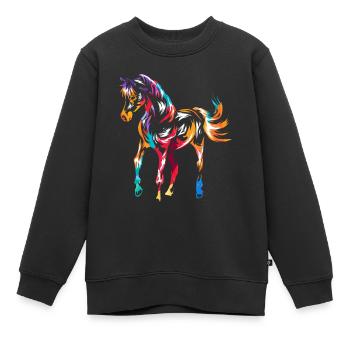 Cheval arabe - Sweat Premium enfant bio - noir - Devant - AI Model Kid Female (0cm)