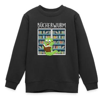 Bucherwurm in the Library - Kids Premium Organic Sweatshirt - black - Front - AI Model Kid Female (0cm)