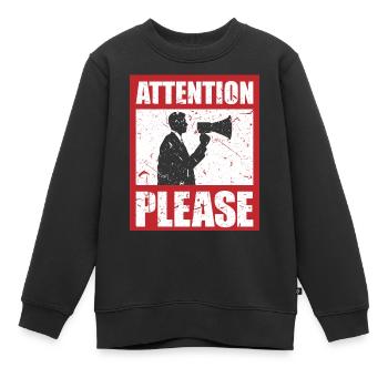 ATTENTION - design vintage - Sweat Premium enfant bio - noir - Devant - AI Model Kid Female (0cm)