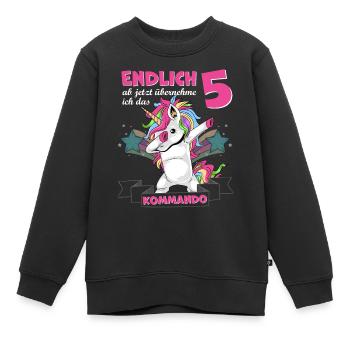 Kinderkleidung, Einhorn zum 5. Geburtstag, 5 Jahre - Kinder Premium Organic Sweatshirt - Schwarz - Vorne - AI Model Kid Female (0cm)