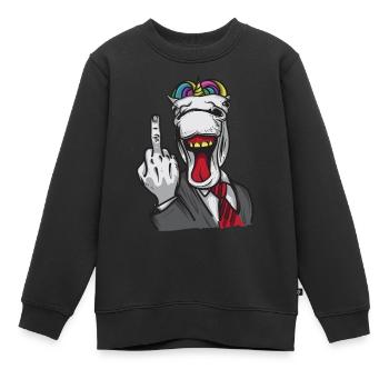 Unicorn middle finger business - Kids Premium Organic Sweatshirt - black - Front - AI Model Kid Female (0cm)