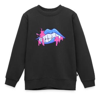 Masque visage bouche lèvres vampire - Sweat Premium enfant bio - noir - Devant - AI Model Kid Female (0cm)