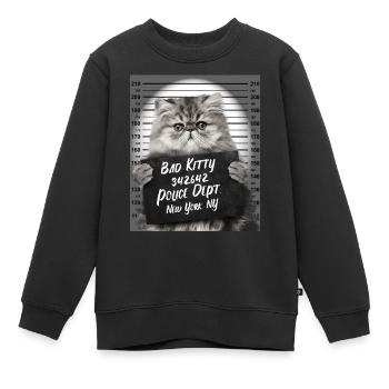 Chat en colère police photo chaton prison prison - Sweat Premium enfant bio - noir - Devant - AI Model Kid Female (0cm)