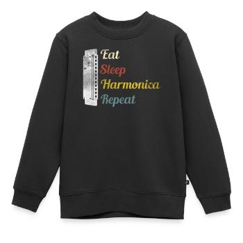 Mangez Sleep Harmonica Répétez Harmonica - Sweat Premium enfant bio - noir - Devant - AI Model Kid Female (0cm)