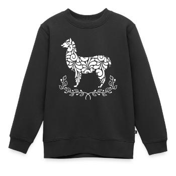 Alpaka Alpaka Blumenmuster - Kinder Premium Organic Sweatshirt - Schwarz - Vorne - AI Model Kid Female (0cm)