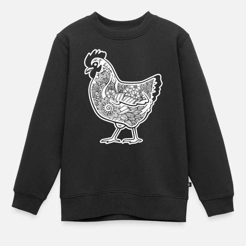 Huhn Huhn Blumenmuster - Kinder Premium Organic Sweatshirt - Schwarz