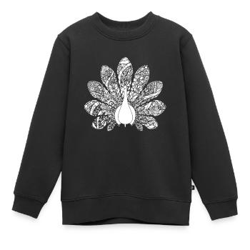 Pfau Pfau Blumenmuster - Kinder Premium Organic Sweatshirt - Schwarz - Vorne - AI Model Kid Female (0cm)