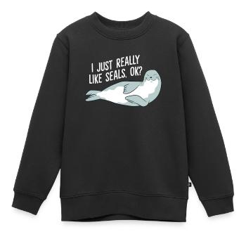 J’aime vraiment les phoques Ok - Sweat Premium enfant bio - noir - Devant - AI Model Kid Female (0cm)