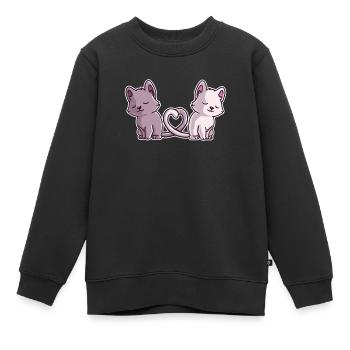 Katzenliebe – Zwei Herzen, Ein Schweif - Kinder Premium Organic Sweatshirt - Schwarz - Vorne - AI Model Kid Female (0cm)