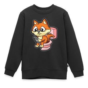 Renard mignon à l'aide de smartphone sur les toilettes - Sweat Premium enfant bio - noir - Devant - AI Model Kid Female (0cm)