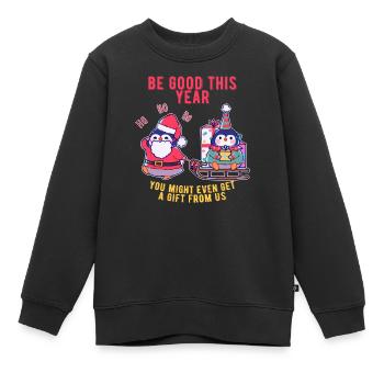 Penguin brings Christmas presents - Kids Premium Organic Sweatshirt - black - Front - AI Model Kid Female (0cm)
