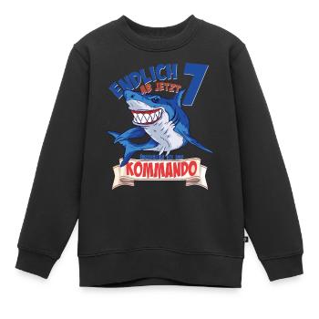Kinderkleidung, Haifisch zum 7. Geburtstag 7 Jahre - Kinder Premium Organic Sweatshirt - Schwarz - Vorne - AI Model Kid Female (0cm)