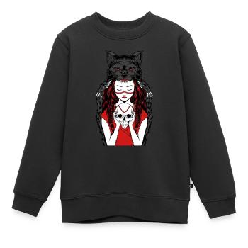 Loup-garou femme tête de mort Cadeau - Sweat Premium enfant bio - noir - Devant - AI Model Kid Female (0cm)