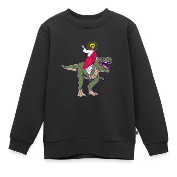 Jesus reitet Dinosaurier Jesus Parodie - Kinder Premium Organic Sweatshirt - Schwarz - Vorne - AI Model Kid Female (0cm)