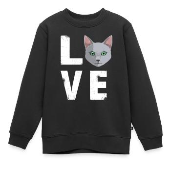 Amour russe chat bleu amant Kitty - Sweat Premium enfant bio - noir - Devant - AI Model Kid Female (0cm)