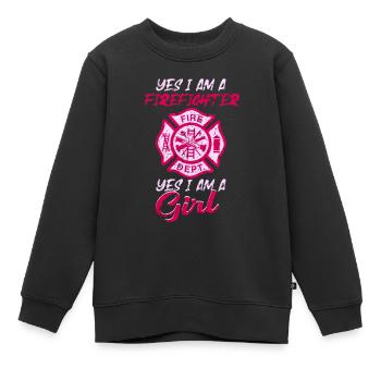 Feuerwehr Frau Feuer Rettung Heldin Brandschutz - Kinder Premium Organic Sweatshirt - Schwarz - Vorne - AI Model Kid Female (0cm)