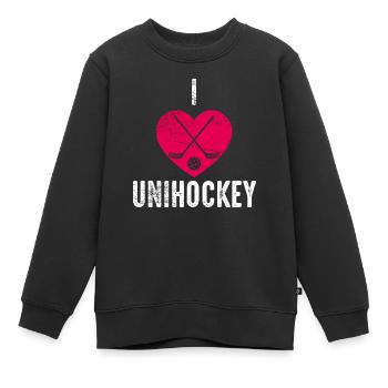 Unihockey - Kinder Premium Organic Sweatshirt - Schwarz - Vorne - AI Model Kid Female (0cm)