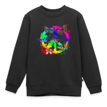 Hippie Schmetterlinge Hippies Flower Power 60s - Kinder Premium Organic Sweatshirt - Schwarz - Vorne - AI Model Kid Female (0cm)
