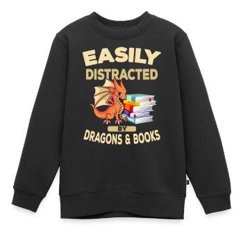 Easily Distracted By Dragons and Books Geschenk - Kinder Premium Organic Sweatshirt - Schwarz - Vorne - AI Model Kid Female (0cm)