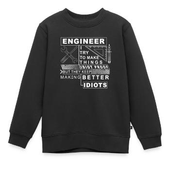 IDIOT PROOF - Mécanicien Ingénieur Idiot Proof - Sweat Premium enfant bio - noir - Devant - AI Model Kid Female (0cm)