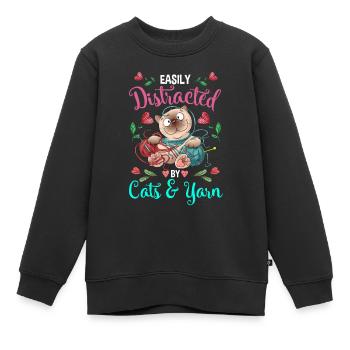 Katzen und Garn lustige Häkeln Frau - Kinder Premium Organic Sweatshirt - Schwarz - Vorne - AI Model Kid Female (0cm)
